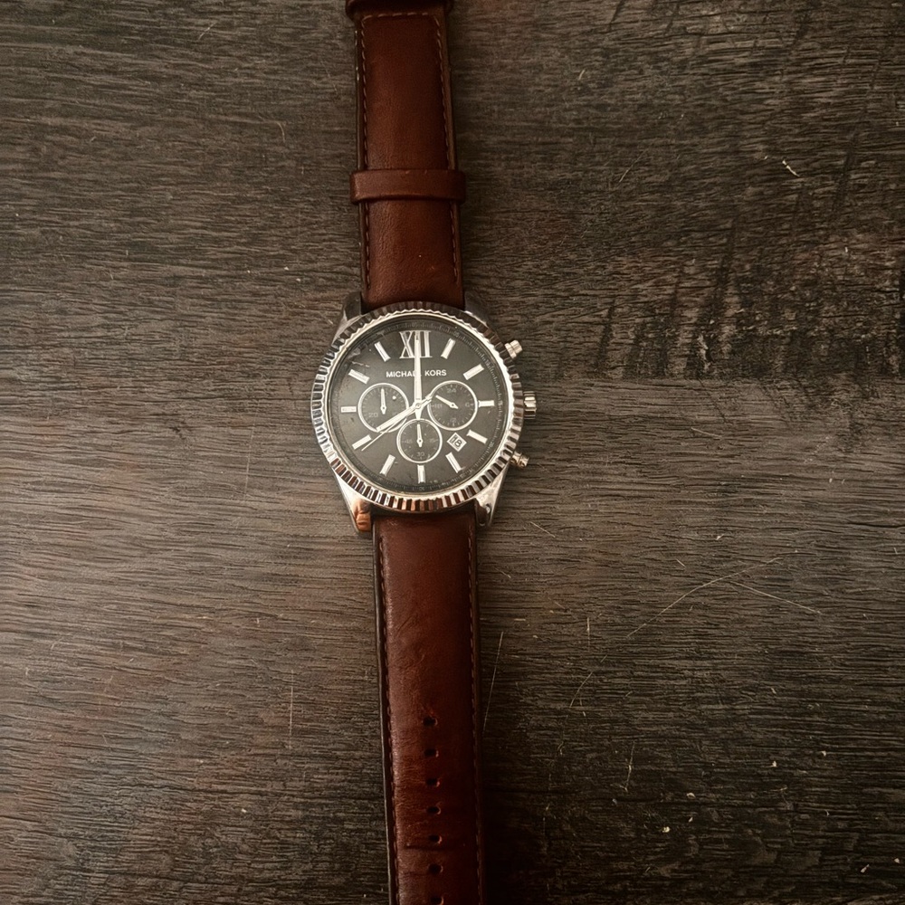 Michael Kors Silver and Brown Chronograph Watch - Picture 2 of 3